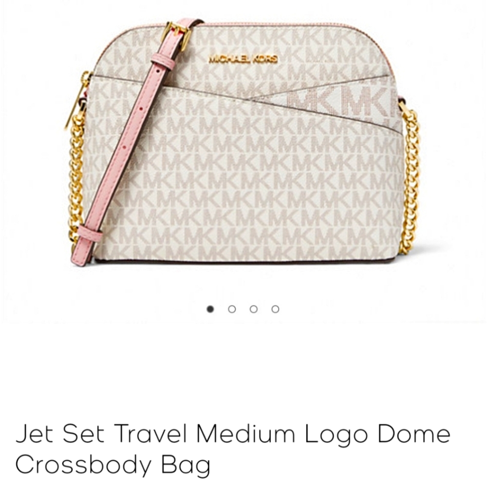 Michael Kors Powder Blush Jet Set Travel Medium Logo Dome Crossbody Bag